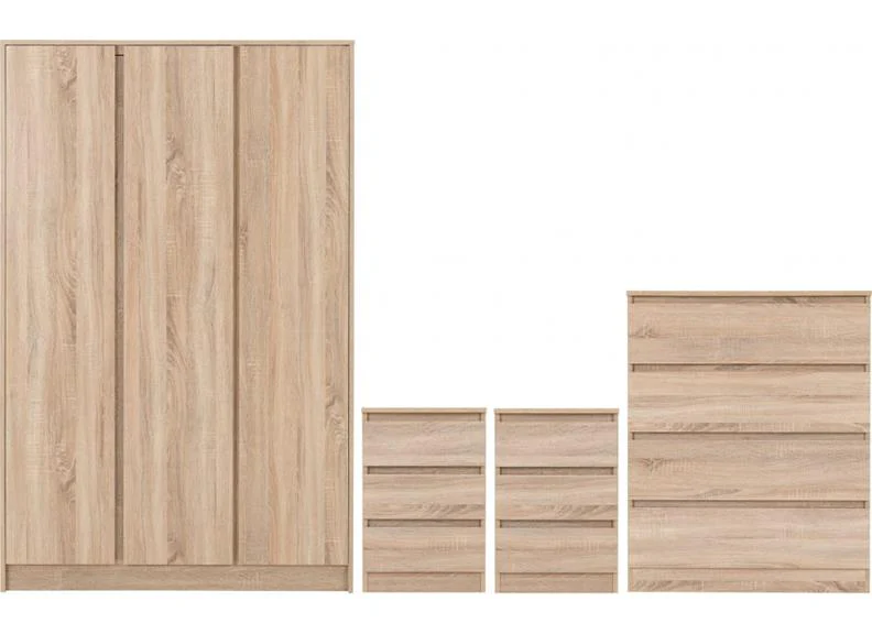 Malvern 3 Door Wardrobe Set – Sonoma Oak with 3 Drawer Bedside Tables