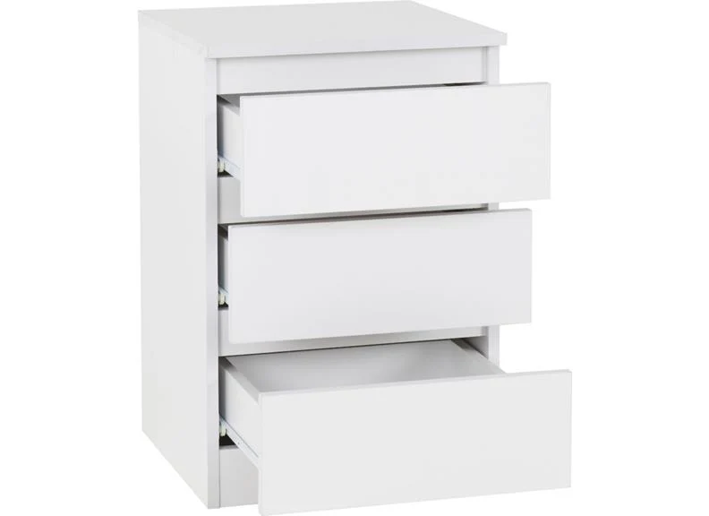 Malvern 3 Drawer Bedside White - Image 2