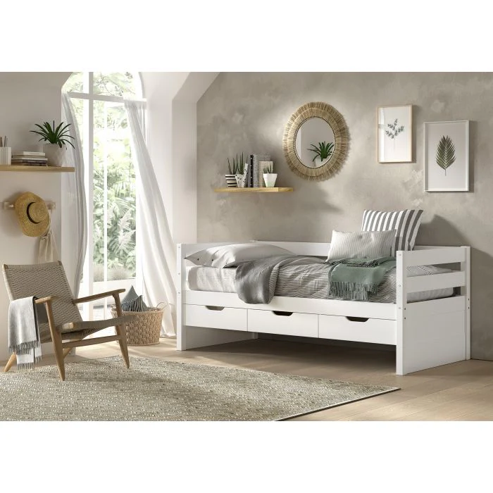 MARGRIT CAPTAIN BED 92 – Solid Pine Daybed with 3 Storage Drawers
