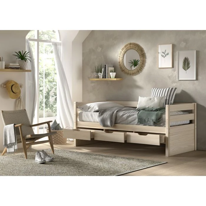MARGRIT CAPTAIN BED 92 – Solid Pine Daybed with 3 Storage Drawers - Image 2