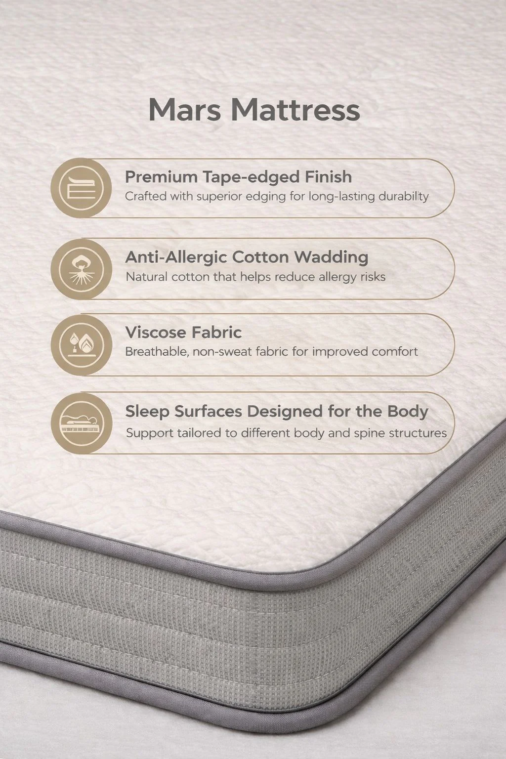 Mars Low Profile Foam Mattress – Quilted Fabric Cover with Firm Support (200x90cm) - Image 3