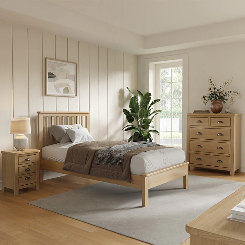 Marsden 3' Bed – Natural Oak Finish with Shaker Legs