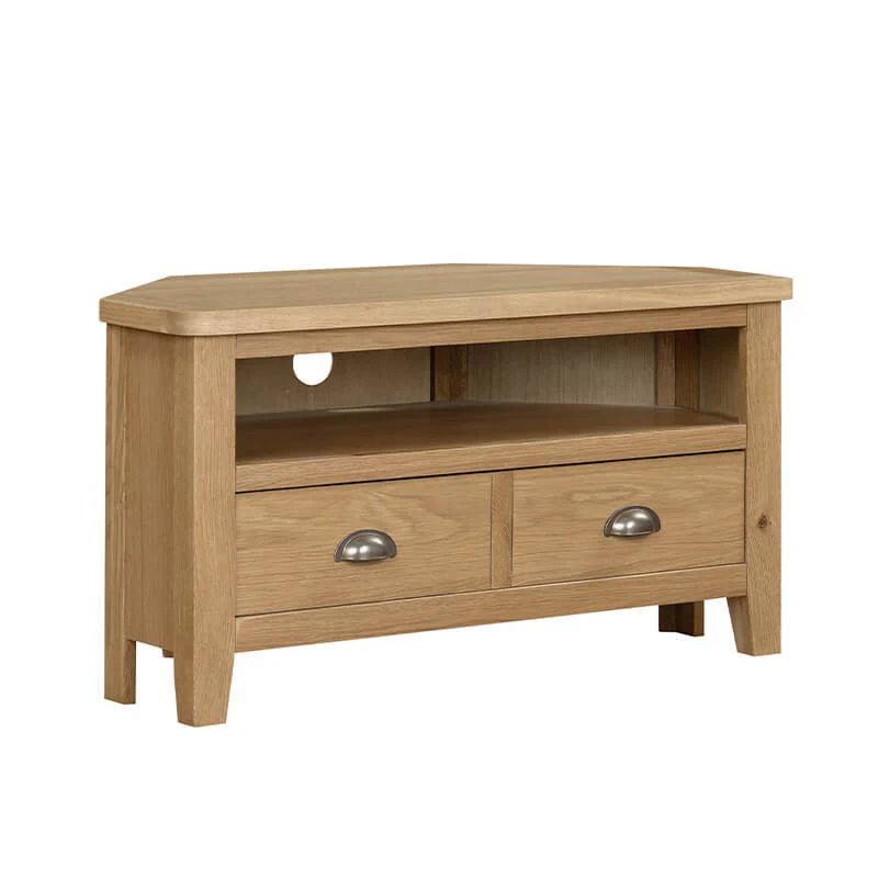 Marsden Corner TV Unit 900 – Natural Oak with Storage Drawer (Pre-order for July)