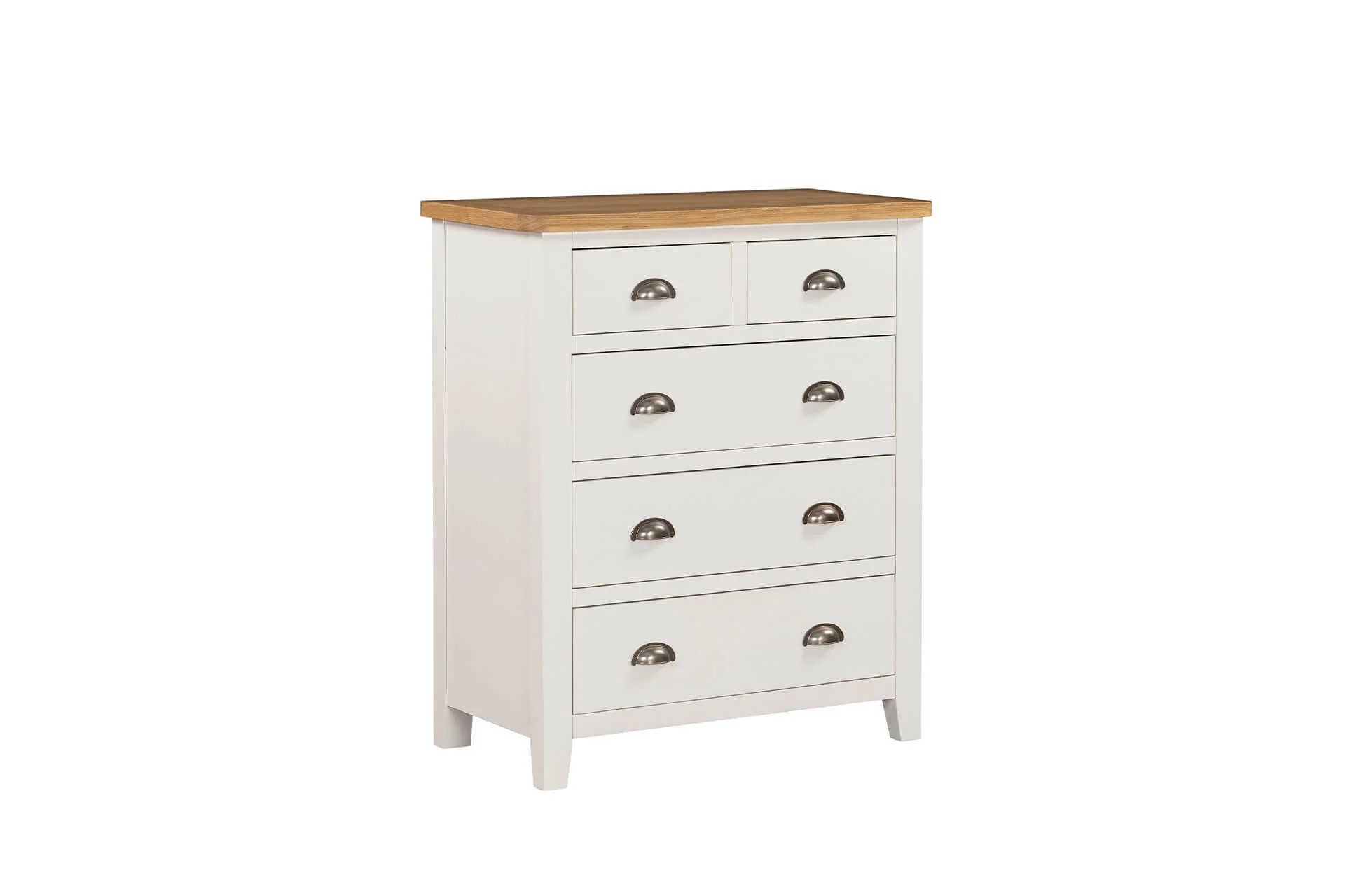 Mellor 5 Drawer Tall Chest – Cashmere Finish with Oak Veneer Top 950mm - Image 10