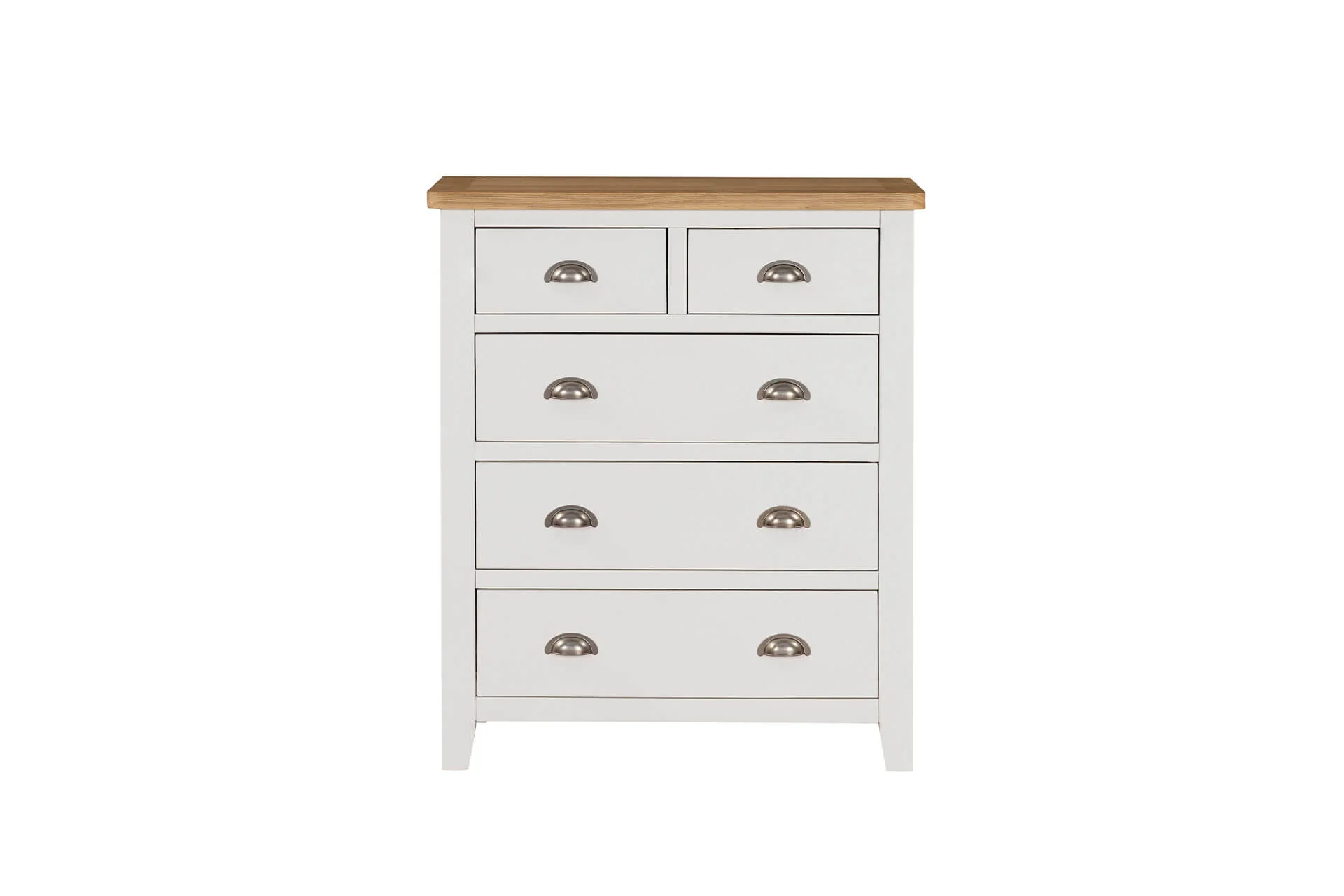 Mellor 5 Drawer Tall Chest – Cashmere Finish with Oak Veneer Top 950mm - Image 12