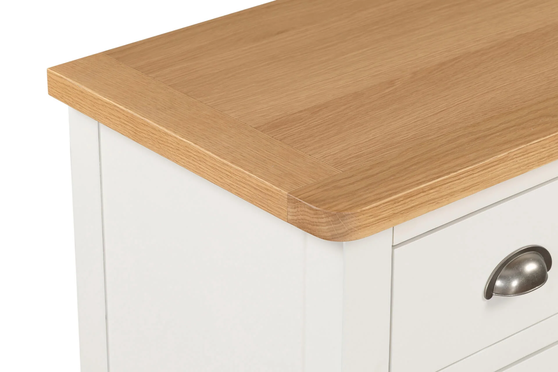 Mellor 5 Drawer Tall Chest – Cashmere Finish with Oak Veneer Top 950mm - Image 5
