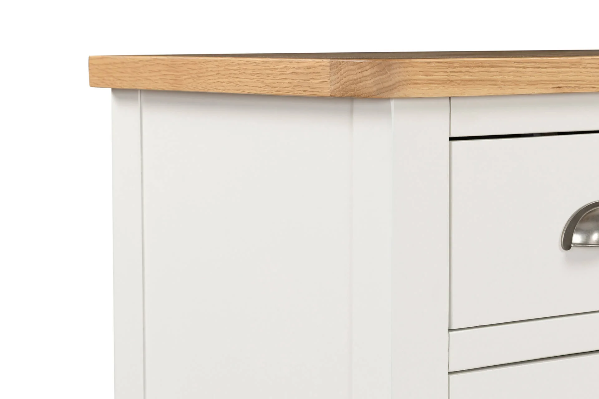 Mellor 5 Drawer Tall Chest – Cashmere Finish with Oak Veneer Top 950mm - Image 6