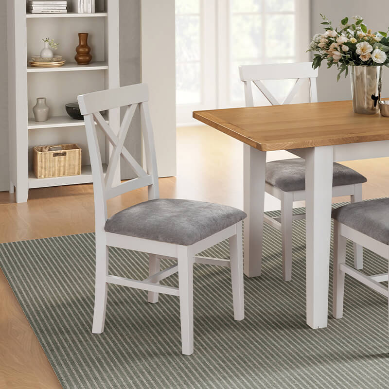 Mellor Dining Chair – Grey Fabric Seat with Cashmere Finish