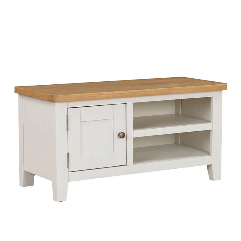 Mellor TV Unit 90cm – Cashmere Finish with Oak-Veneered Top