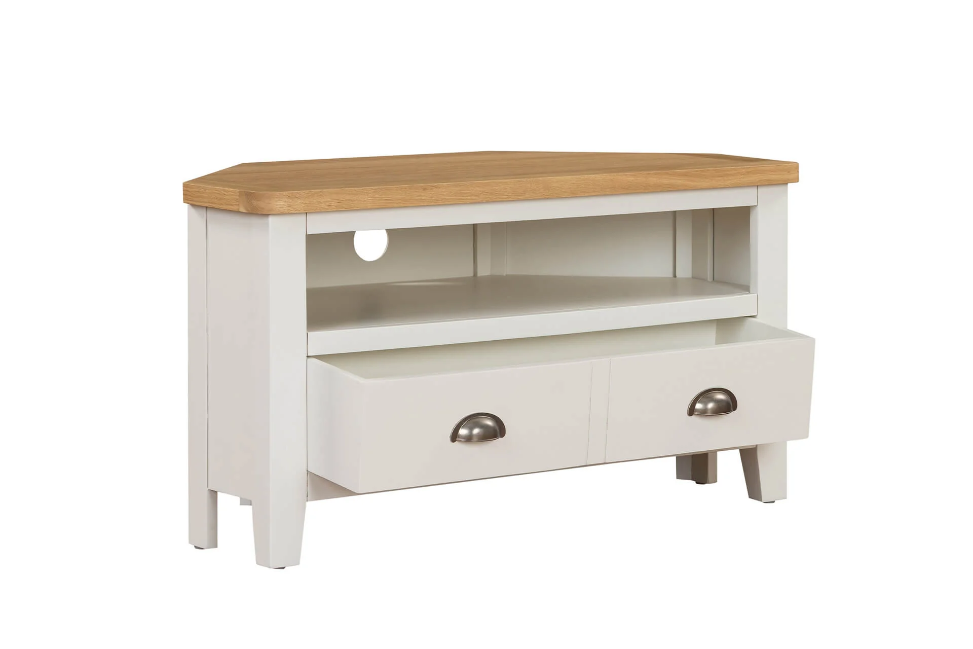 Mellor Corner TV Unit 900 – Cashmere Finish with Oak Veneer Top (Pre-order for September) - Image 8