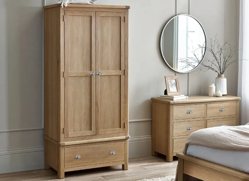 Memphis Limed Oak Two Door Wardrobe – H190cm with Interior Hanging Rail