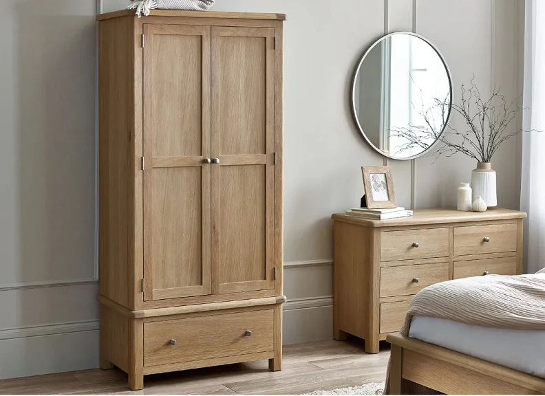Memphis Limed Oak Two Door Wardrobe – H190cm with Interior Hanging Rail - Image 5