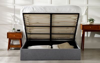Merida Lift-Up Storage Bed 135CM - Grey Linen - Image 7