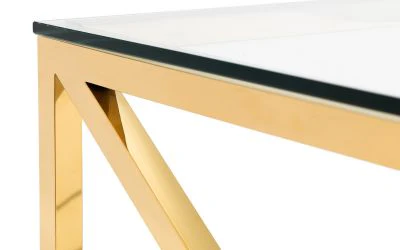 Miami Coffee Table – Gold with Tempered Glass and Art Deco Cross Frame Design - Image 2