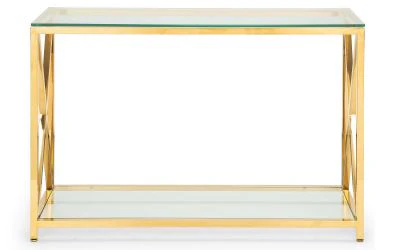 Miami Console Table – Gold Frame with Tempered Glass Shelf - Image 4