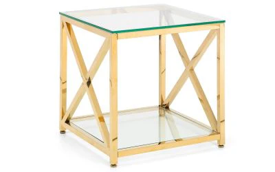 Miami Lamp Table – Gold with Tempered Glass and Cross Frame Design - Image 3