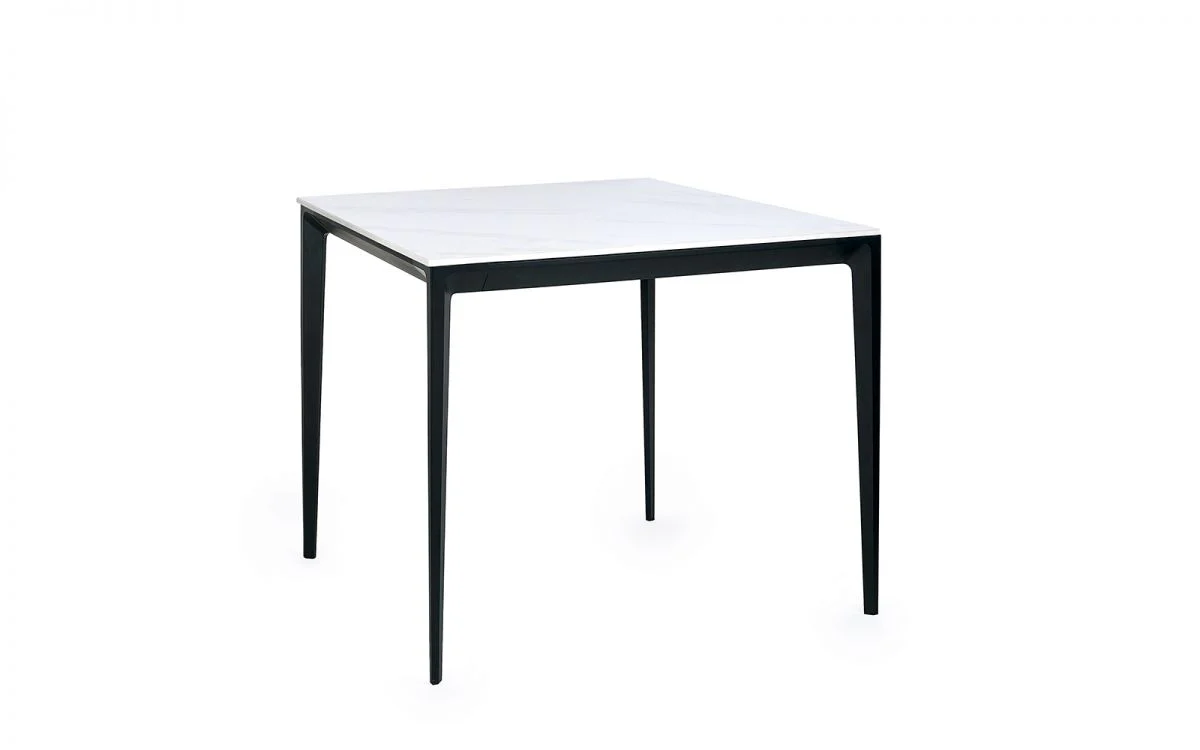 Miami Square Stone Top Dining Table – White Marble with Metal Frame