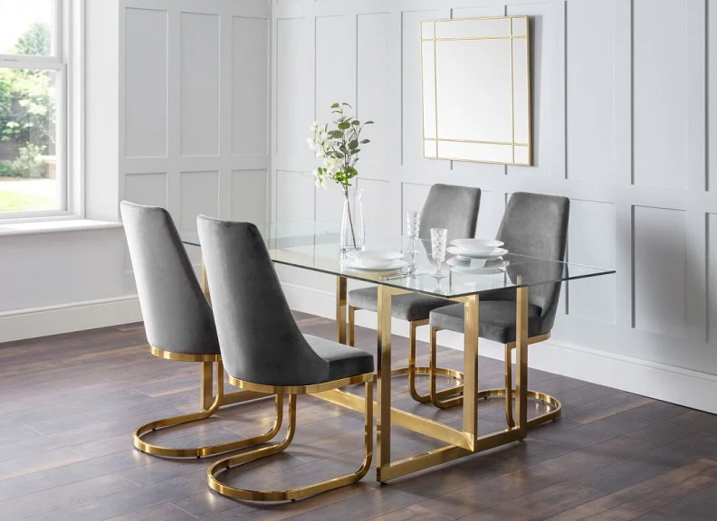 Minori Dining Set – Glass Table with Gold Legs & Velvet Chairs - Image 13
