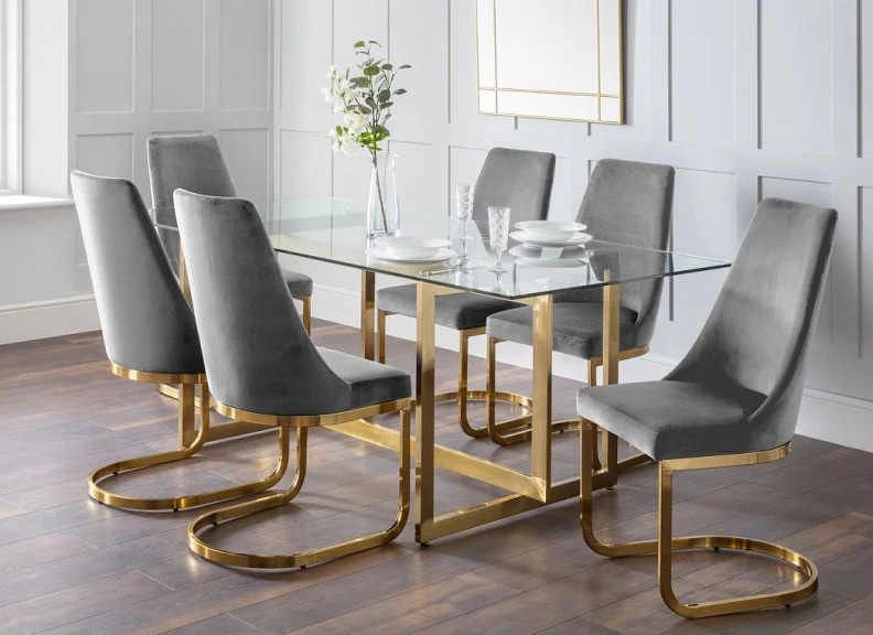 Minori Dining Set – Glass Table with Gold Legs & Velvet Chairs - Image 15