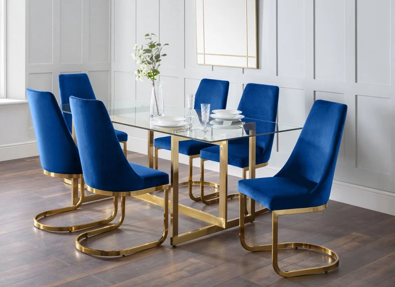 Minori Dining Set – Glass Table with Gold Legs & Velvet Chairs - Image 16
