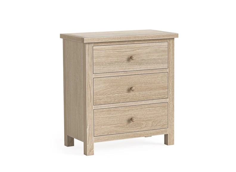 Modern Country Oak 3 Drawer Chest – Whitewashed Oak Finish 700mm - Image 2