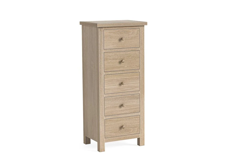 Modern Country Oak 5 Drawer Tall Chest – Vertical Storage Solution - Image 2