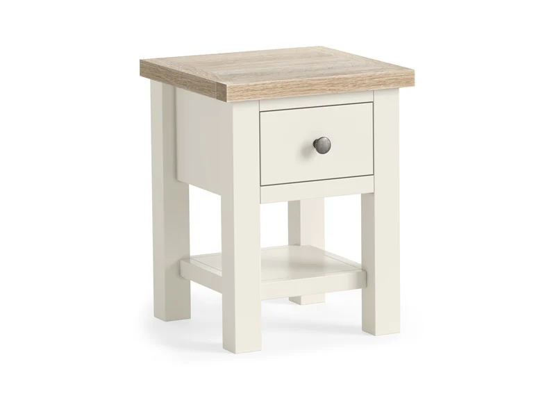 Modern Country Coconut Lamp Table – Oak with Off-White Finish and Shelf - Image 2