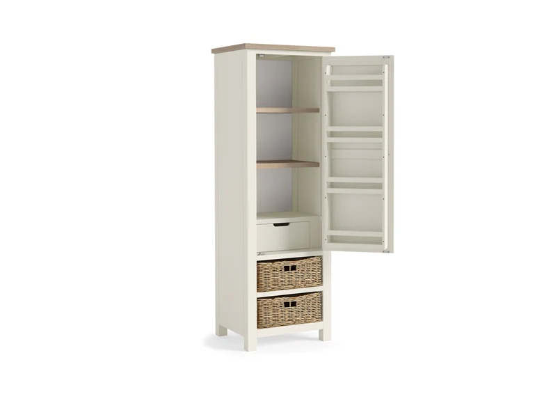 Modern Country Coconut Larder Unit – Oak with Off-White Finish and Baskets 630mm