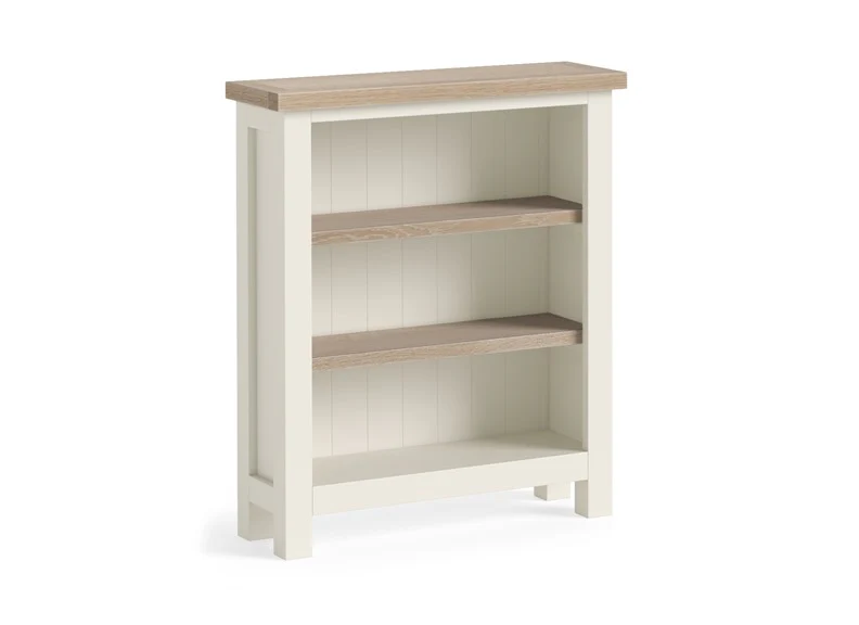 Modern Country Coconut Low Bookcase – Off-White Finish with Three Shelves