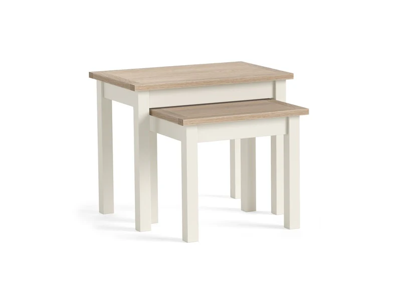 Modern Country Coconut Nest of Tables – Oak with Off-White Finish