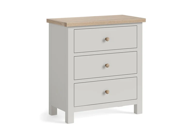 Modern Country Grey 3 Drawer Chest – Oak with Pale Grey Finish 700mm - Image 2