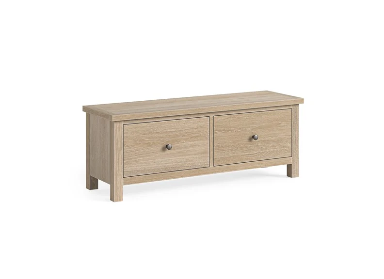Modern Country Oak Large 2-Drawer Bench – Whitewashed Finish with Functional Storage 1200mm