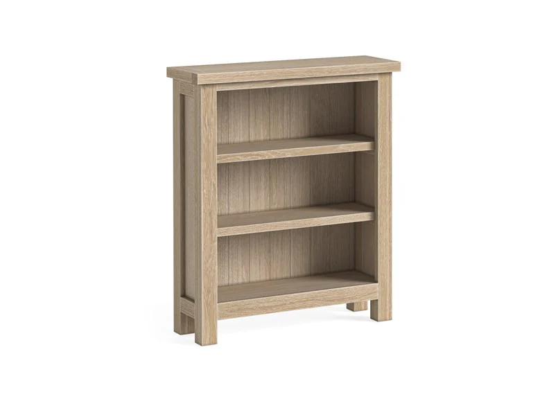 Modern Country Oak Low Bookcase – Whitewashed Oak with 3 Shelves 680mm