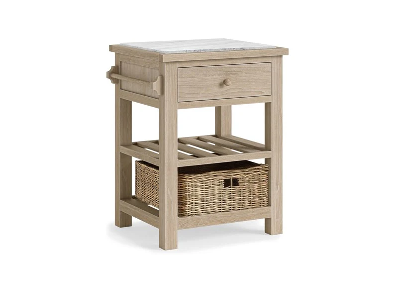 Modern Country Oak Small Kitchen Island – Whitewashed Finish with Marble Top - Image 3