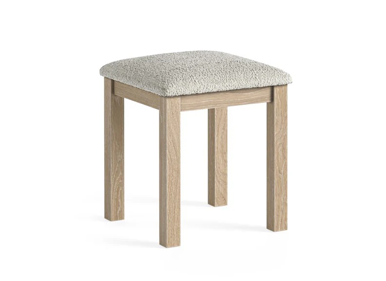 Modern Country Oak Stool – Whitewashed Finish with Padded Seat