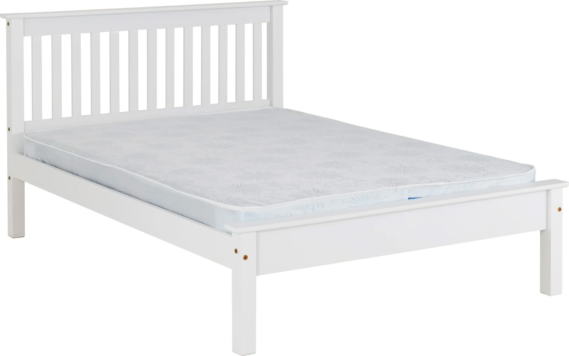 Monaco 4ft Low Foot End Bed Frame – White with Solid Pine Slats - Image 2