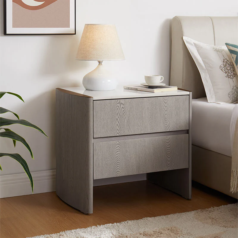 Mondello 2 Drawer Bedside Table – Washed Oak with Sintered Stone Top