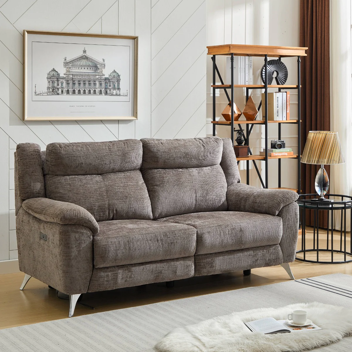 Monroe Electric 3 Seater – Stone Fabric with Adjustable Headrest