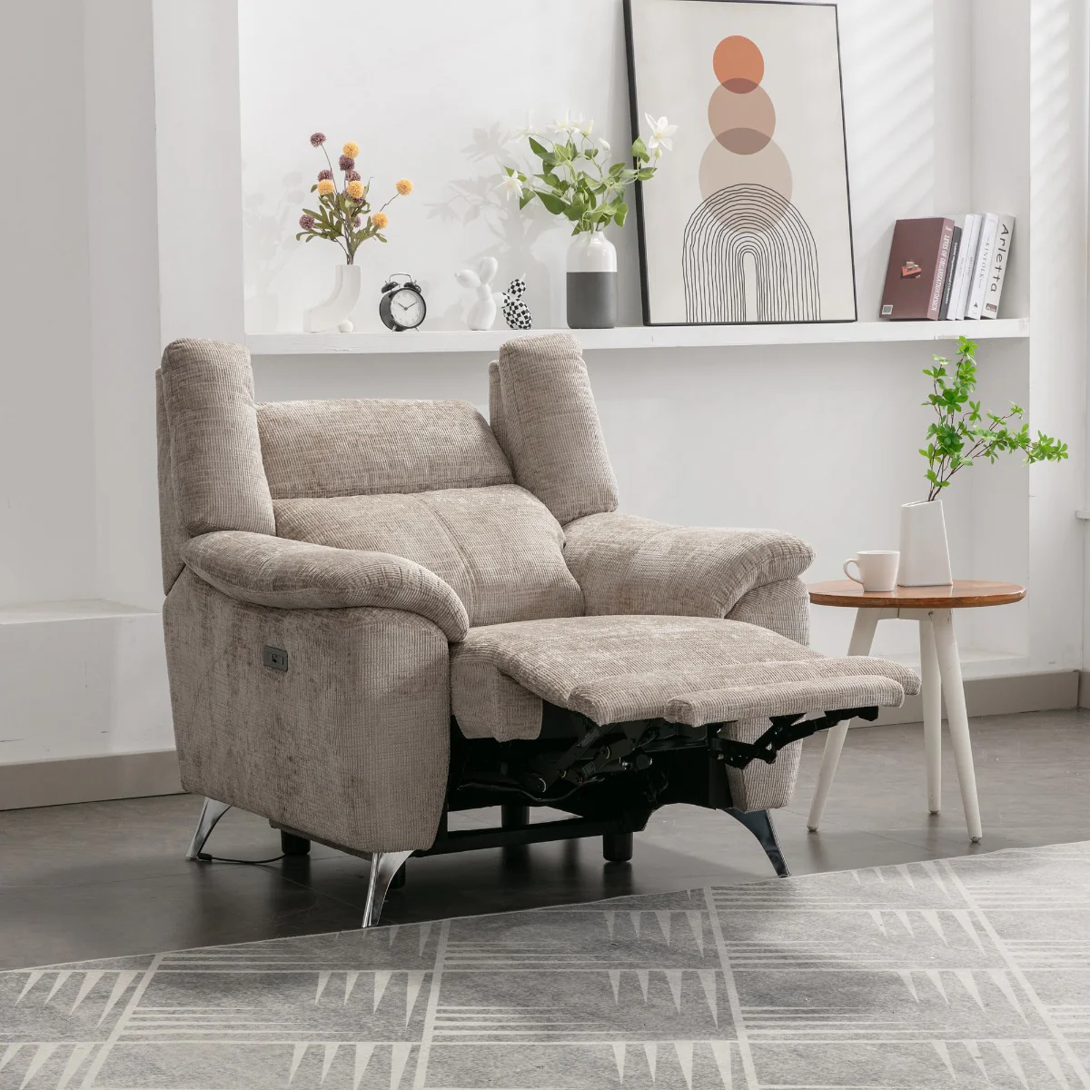 Monroe Electric Chair – Beige Fabric with Adjustable Headrest - Image 3