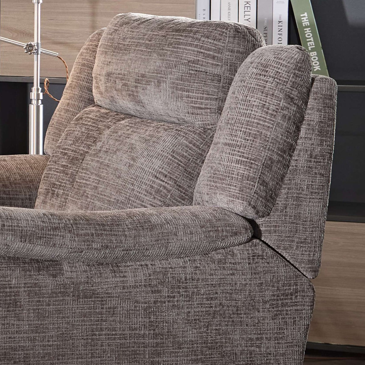 Monroe Fixed 3+1+1 Suite – Stone Fabric with Chrome Legs - Image 4