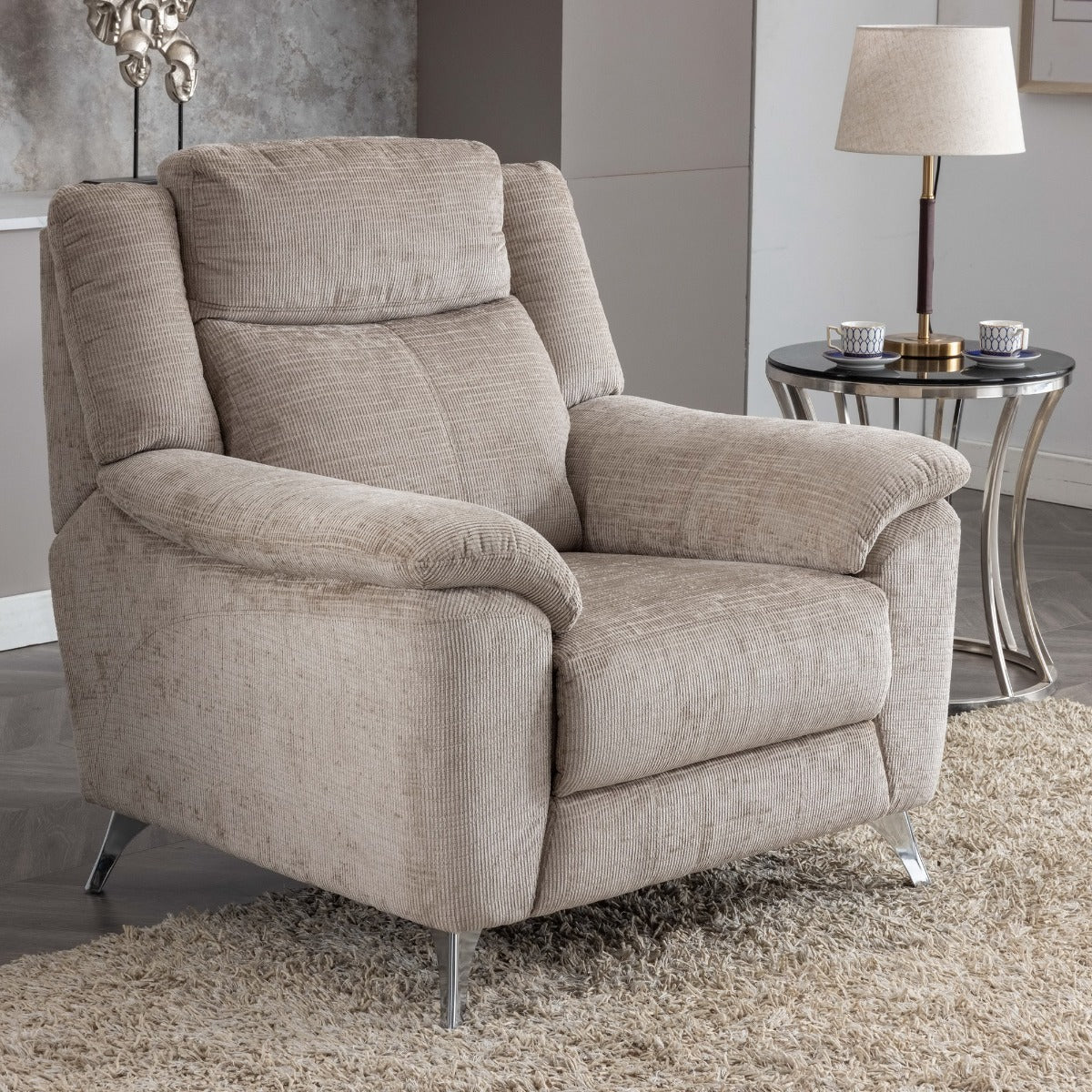 Monroe Fixed Chair – Soft Touch Fabric with Chrome Legs - Image 2