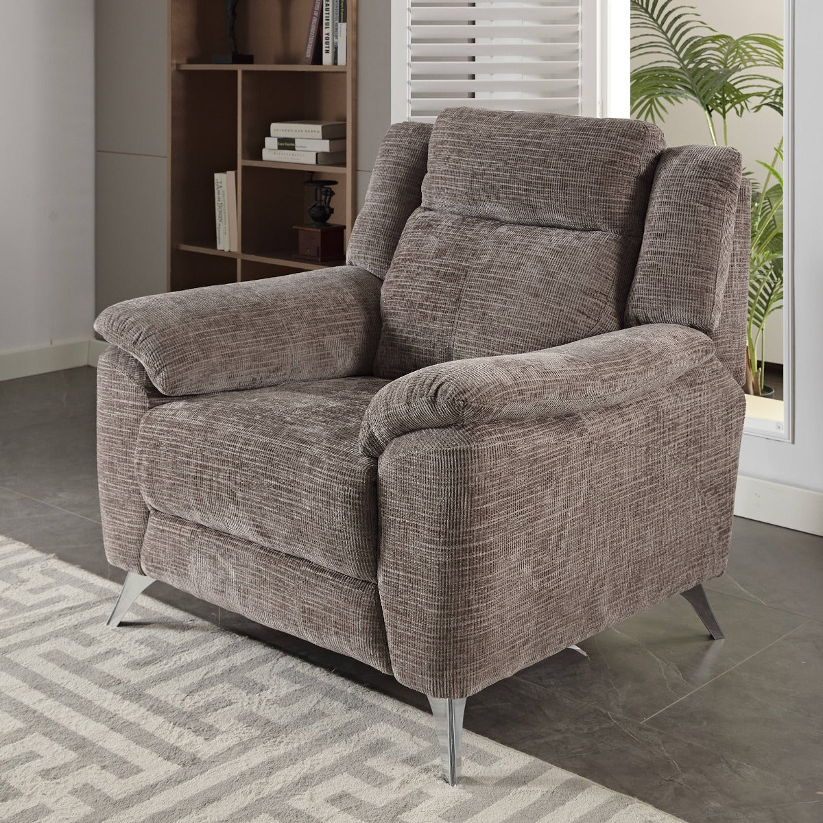 Monroe Fixed Chair – Stone Fabric with Adjustable Headrest