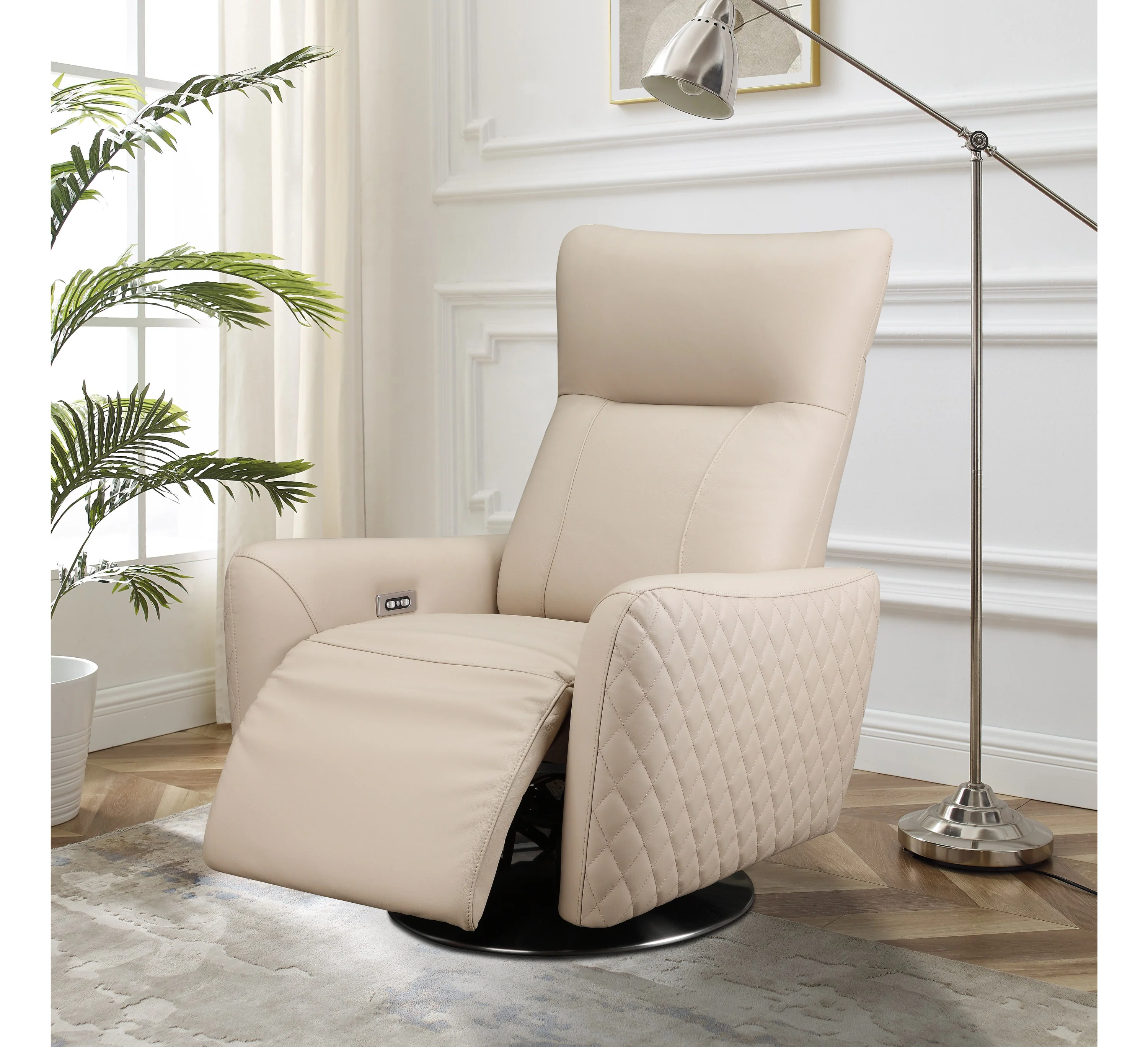 Monti Chair – Electric Recliner with Swivel Base (Cream Leather)