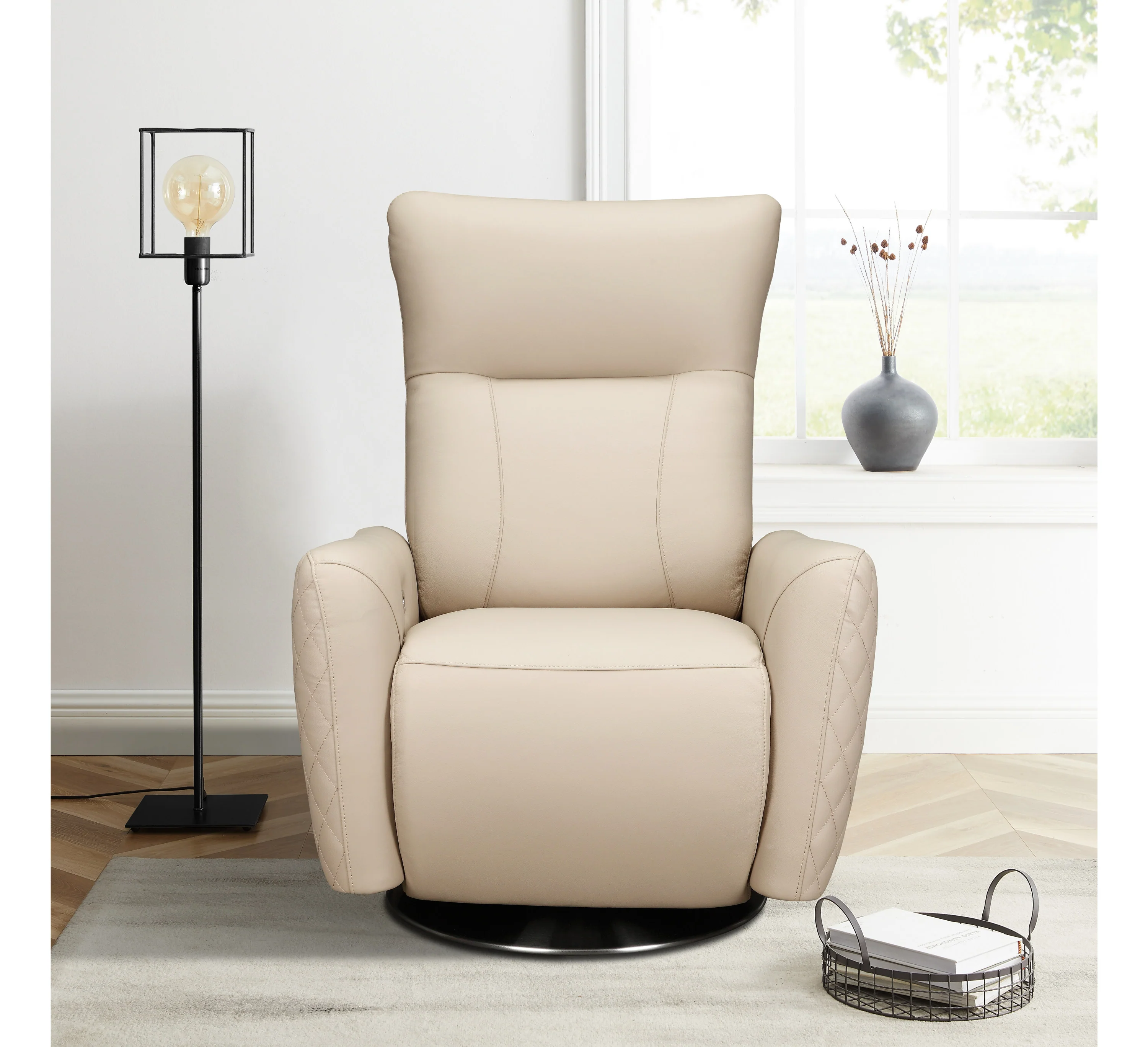 Monti Chair – Electric Recliner with Swivel Base (Cream Leather) - Image 2