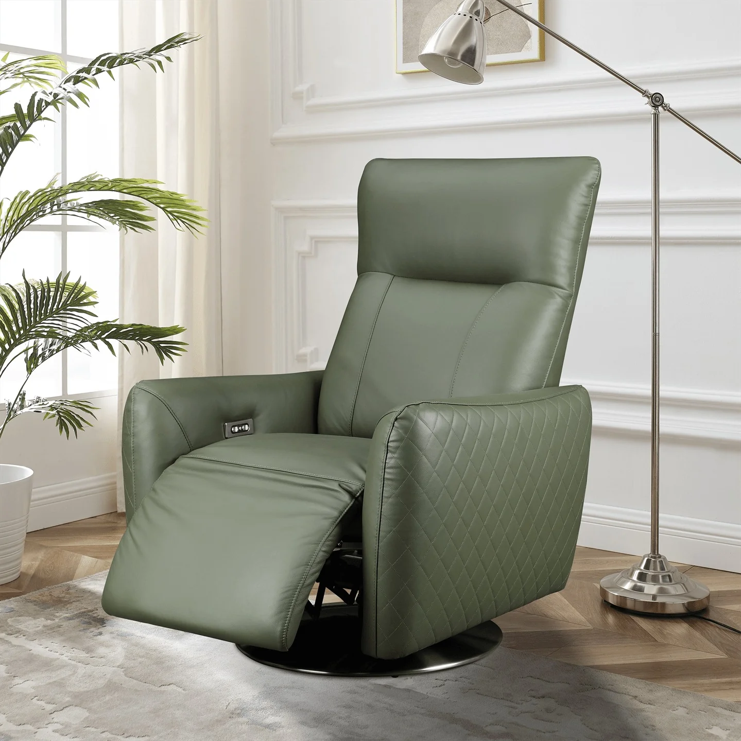 Monti Chair – Electric Recliner with Swivel Base (Green Leather)
