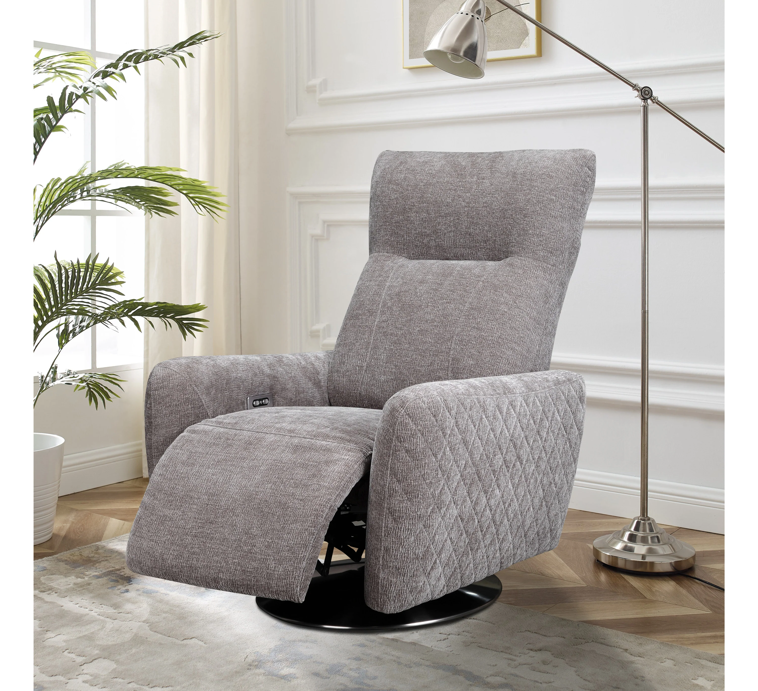Monti Chair – Electric Recliner with Swivel Base (Grey Fabric)