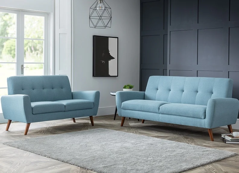 Monza Blue Retro Three Seat Sofa