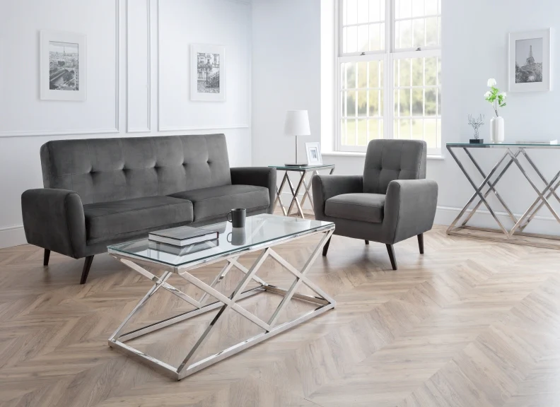 Monza Retro Grey Velvet Armchair
