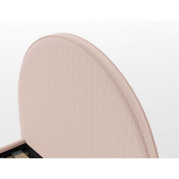 MOON Bed 140 x 200 cm – Upholstered Pink Boucle with Rounded Headboard