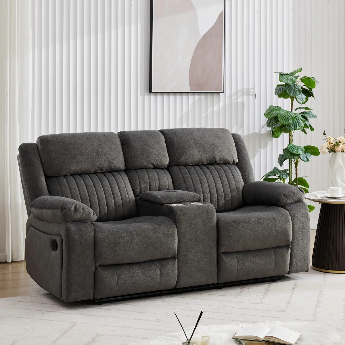 Morgan 2 Seater Recliner with Console – Iron Fabric with Pocket Sprung Seats - Image 2